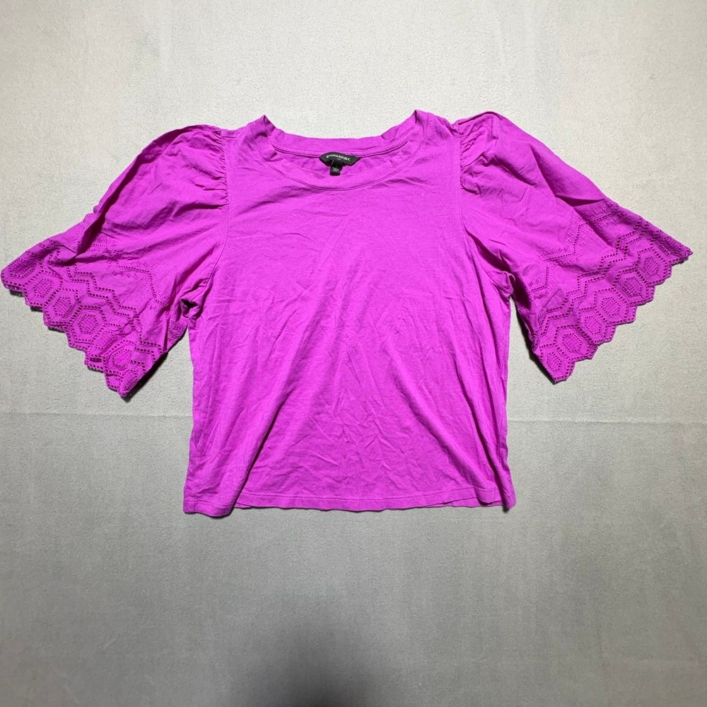 Banana Republic Magenta Eyelet Puff Sleeve Top Purple Cotton Modal Small